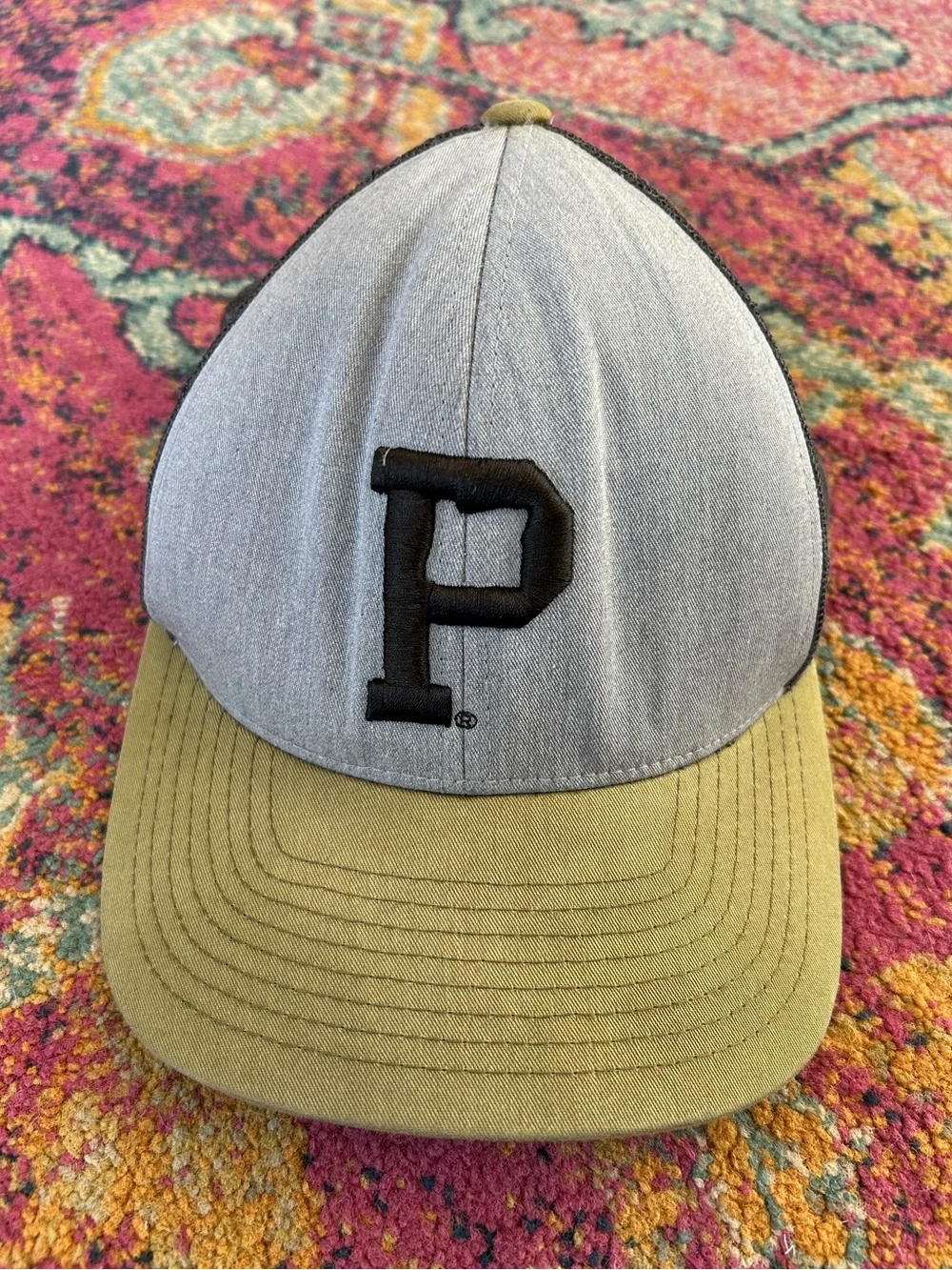 Portland Gear | Unisex Grey/Black ‘P’ Trucker Hat Olive Bill Adjustable Back OS